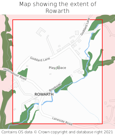 Map showing extent of Rowarth as bounding box