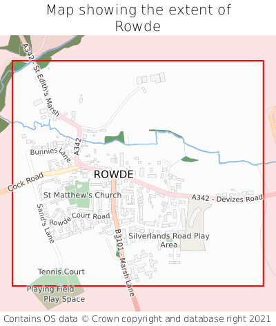 Map showing extent of Rowde as bounding box