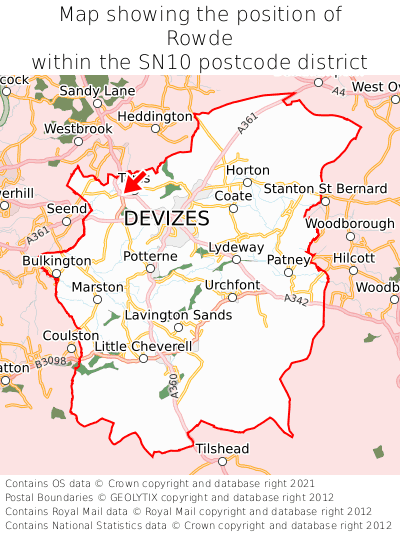 Map showing location of Rowde within SN10