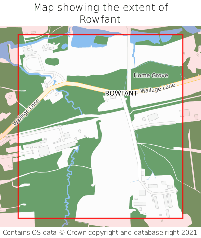 Map showing extent of Rowfant as bounding box