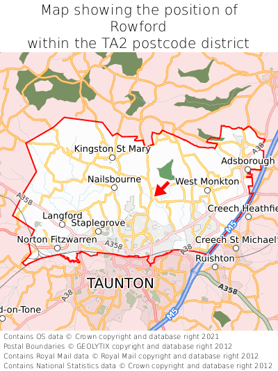 Map showing location of Rowford within TA2