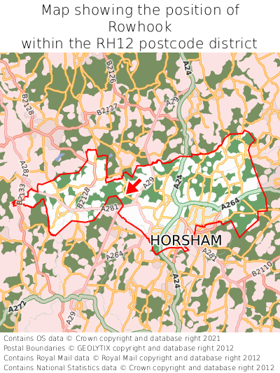 Map showing location of Rowhook within RH12