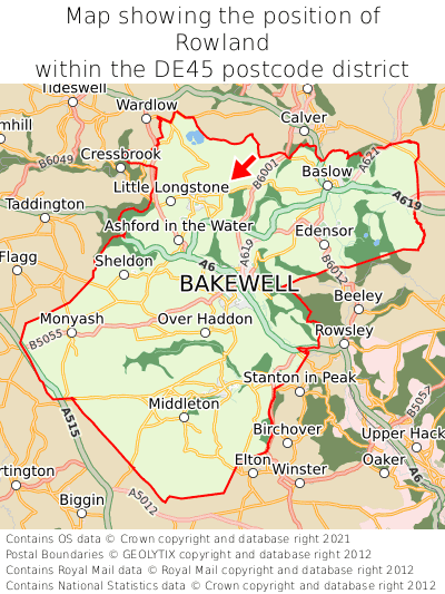 Map showing location of Rowland within DE45