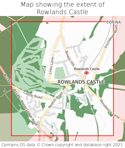 Map showing extent of Rowlands Castle as bounding box