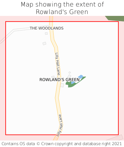 Map showing extent of Rowland's Green as bounding box