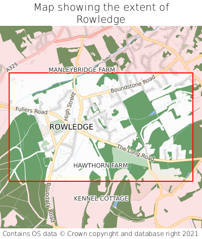 Map showing extent of Rowledge as bounding box