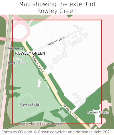 Map showing extent of Rowley Green as bounding box
