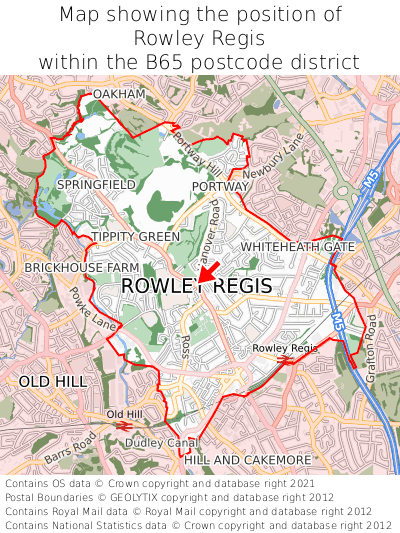 Map showing location of Rowley Regis within B65