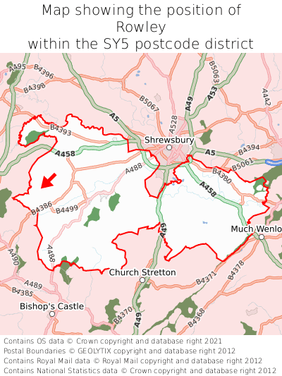 Map showing location of Rowley within SY5