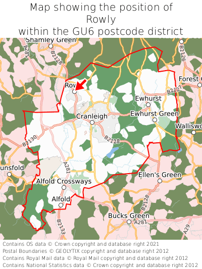 Map showing location of Rowly within GU6