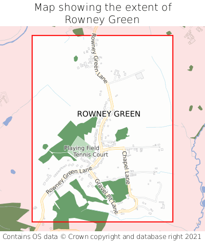 Map showing extent of Rowney Green as bounding box