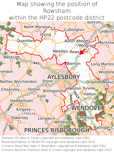 Map showing location of Rowsham within HP22