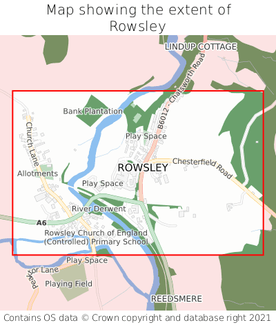 Map showing extent of Rowsley as bounding box