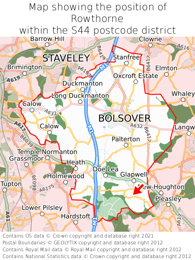 Map showing location of Rowthorne within S44
