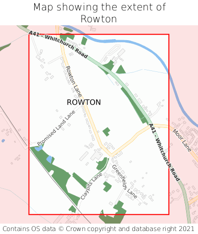 Map showing extent of Rowton as bounding box