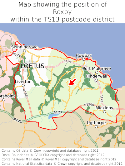 Map showing location of Roxby within TS13