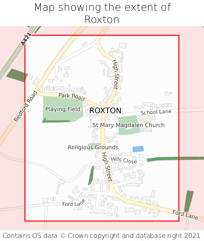 Map showing extent of Roxton as bounding box