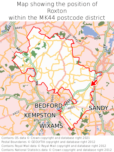 Map showing location of Roxton within MK44