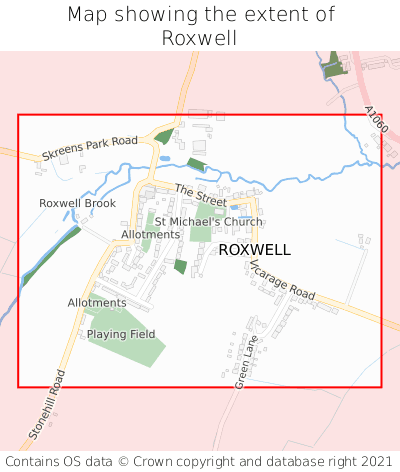 Map showing extent of Roxwell as bounding box