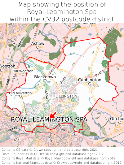 Map showing location of Royal Leamington Spa within CV32