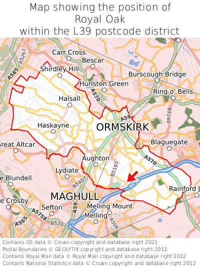 Map showing location of Royal Oak within L39