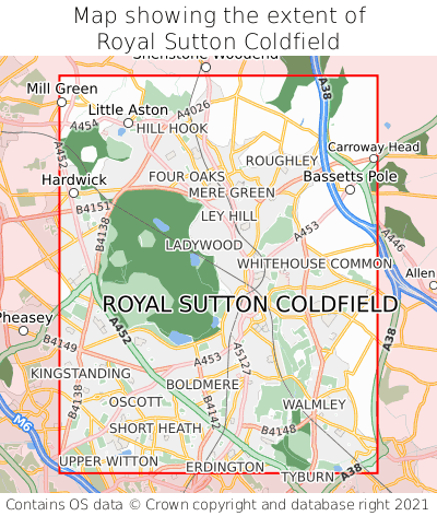 Map showing extent of Royal Sutton Coldfield as bounding box