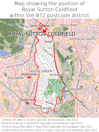 Map showing location of Royal Sutton Coldfield within B72