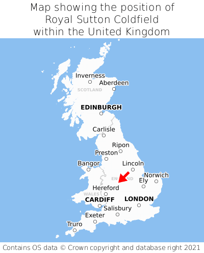 Map showing location of Royal Sutton Coldfield within the UK