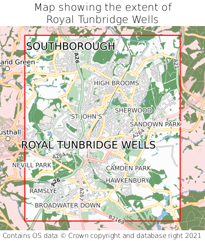 Map showing extent of Royal Tunbridge Wells as bounding box