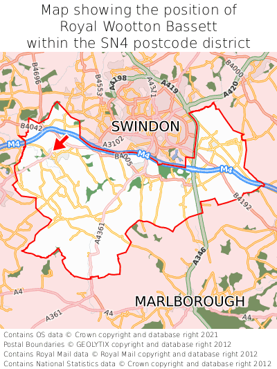 Map showing location of Royal Wootton Bassett within SN4