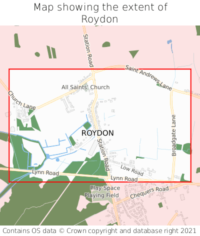 Map showing extent of Roydon as bounding box