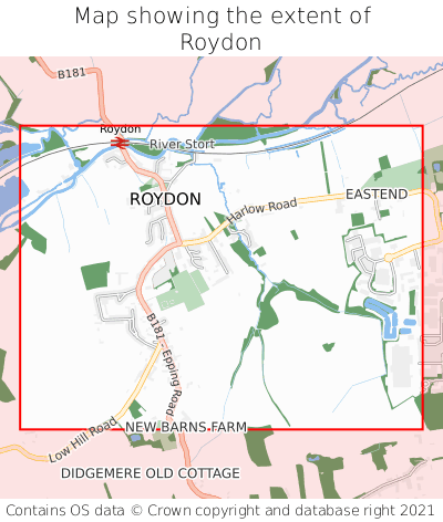 Map showing extent of Roydon as bounding box
