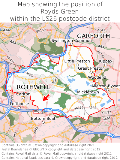 Map showing location of Royds Green within LS26