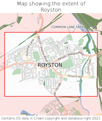 Map showing extent of Royston as bounding box