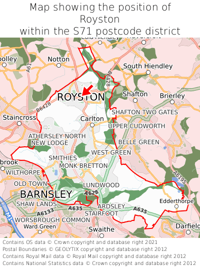 Map showing location of Royston within S71
