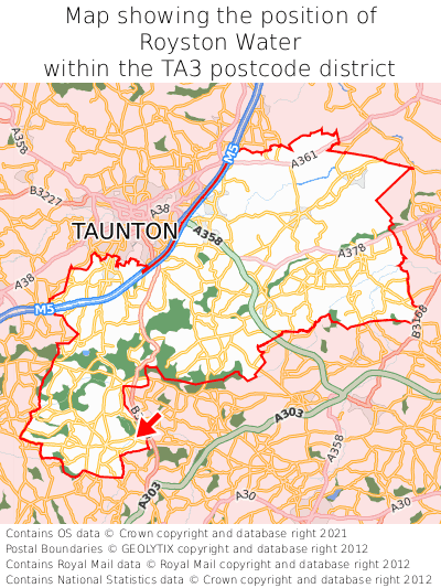 Map showing location of Royston Water within TA3