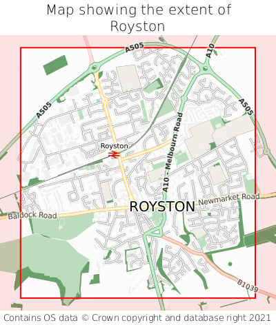 Map showing extent of Royston as bounding box