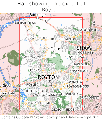 Map showing extent of Royton as bounding box