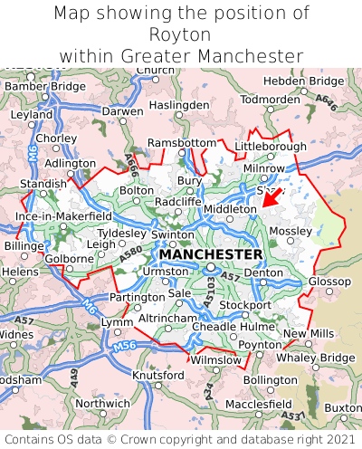 Map showing location of Royton within Greater Manchester