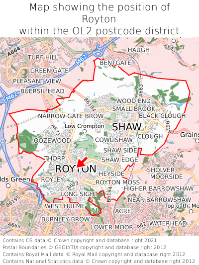 Map showing location of Royton within OL2