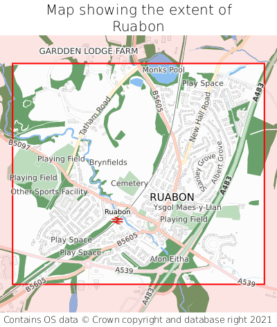 Map showing extent of Ruabon as bounding box