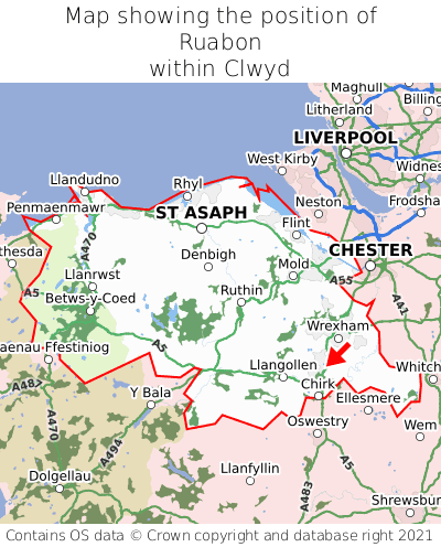 Map showing location of Ruabon within Clwyd