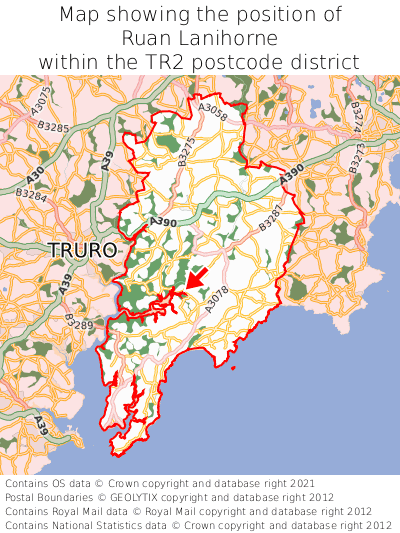 Map showing location of Ruan Lanihorne within TR2