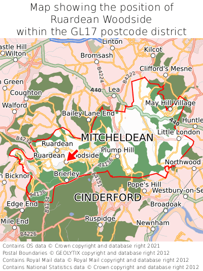 Map showing location of Ruardean Woodside within GL17