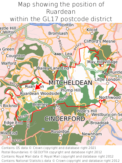 Map showing location of Ruardean within GL17