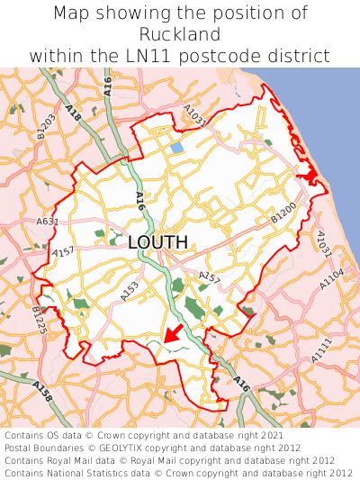 Map showing location of Ruckland within LN11