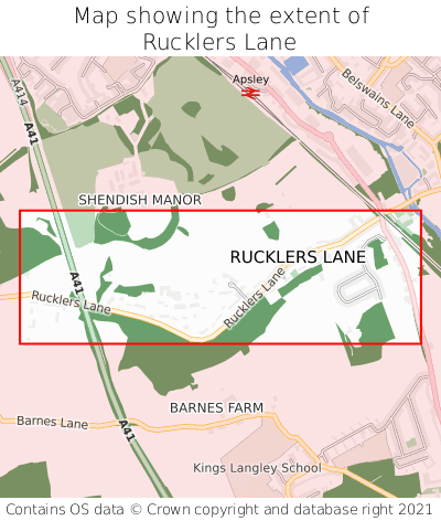 Map showing extent of Rucklers Lane as bounding box