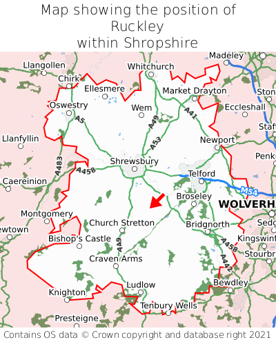 Map showing location of Ruckley within Shropshire
