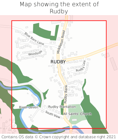 Map showing extent of Rudby as bounding box