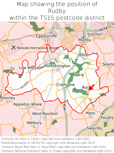 Map showing location of Rudby within TS15
